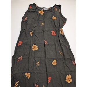 California Krush Womens 1X Black Tropical Floral Rayon Maxi Dress Sleeveless